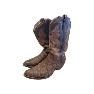 Vintage Rudel 11536 Elephant Grain Leather Cowboy Boots Men's US 10.5 Mexico